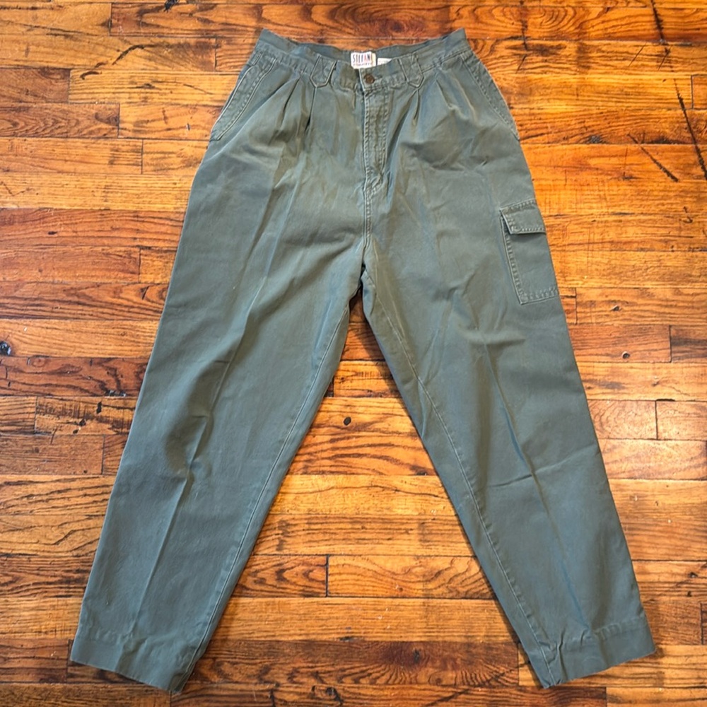 STEFANO International 80's High Waist Olive Green Cargo Pleated Tapered Pants 10